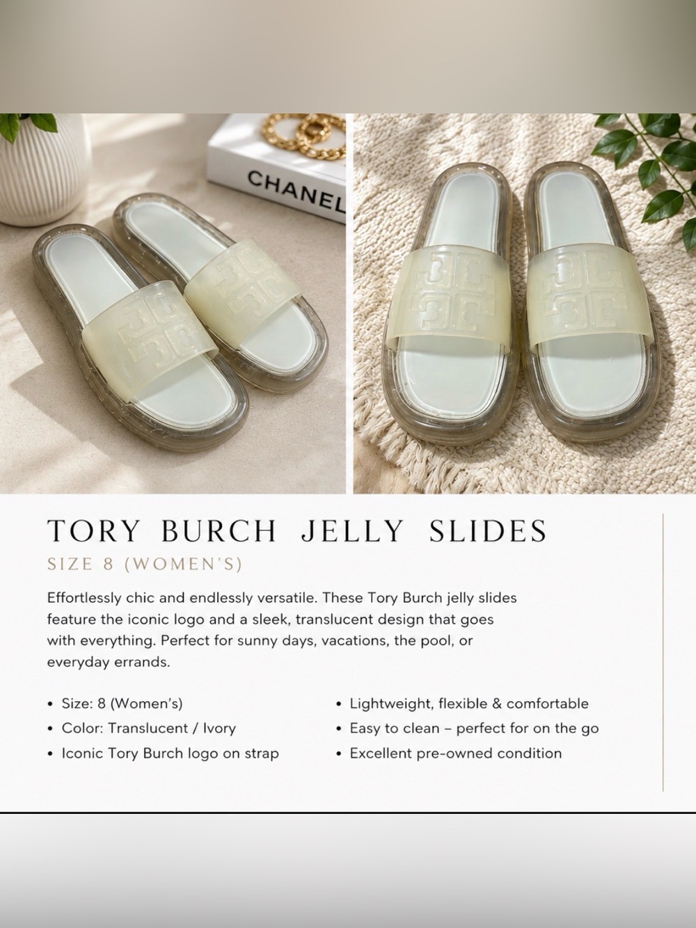 Tory Burch Smoke Ivory Translucent Jelly Slides